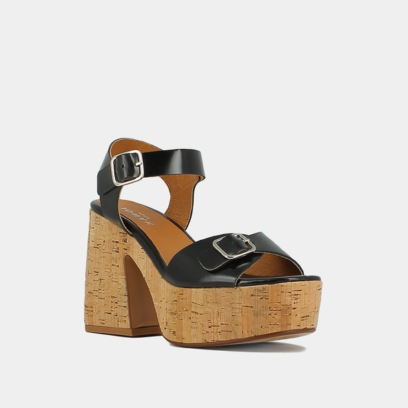 Sandales à boucles et plateformes en cuir glacé noir | MATHILDE | Jonak
