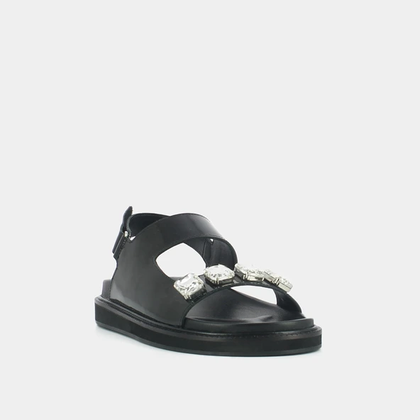 Sandales ouvertes et strass en cuir glacé noir | WINTER | Jonak