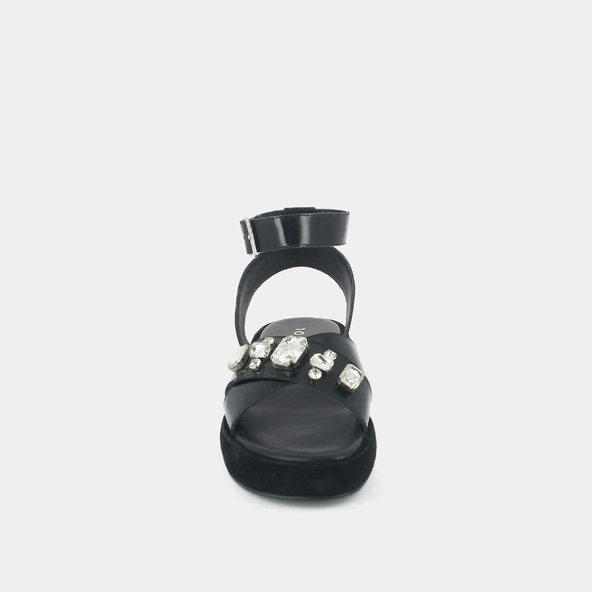 Sandales à brides croisées et strass en cuir glacé noir | WORLD | Jonak