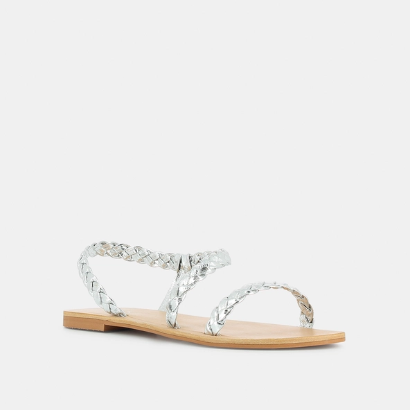 Sandales &agrave; brides tress&eacute;es en cuir m&eacute;tallis&eacute; argent | WINDY | Jonak