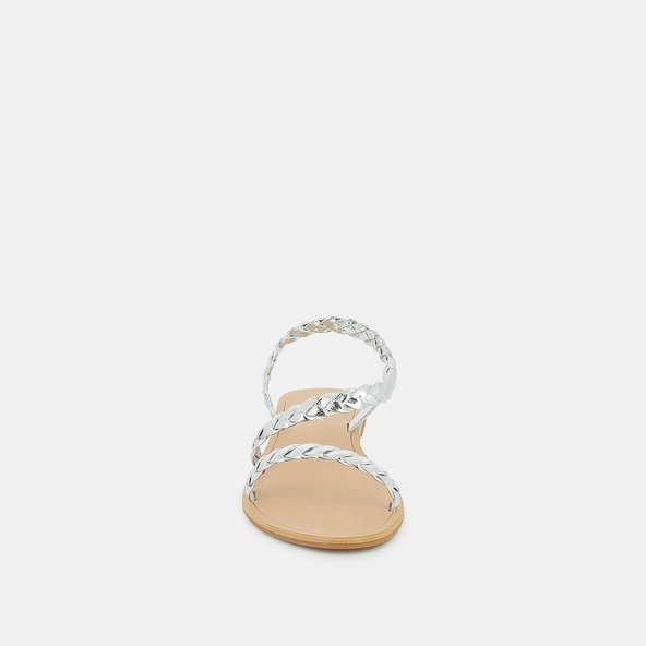 Sandales &agrave; brides tress&eacute;es en cuir m&eacute;tallis&eacute; argent | WINDY | Jonak