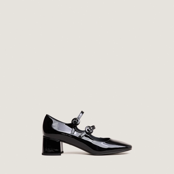 Babies à doubles brides et bouts arrondis en vernis noir | DELOU | Jonak