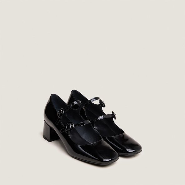 Babies à doubles brides et bouts arrondis en vernis noir | DELOU | Jonak