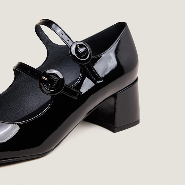Babies à doubles brides et bouts arrondis en vernis noir | DELOU | Jonak