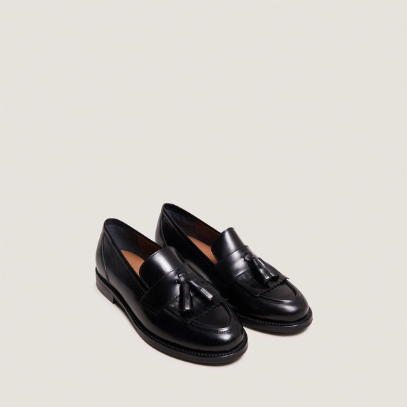 Mocassins à talons plats et pompons en cuir noir | DIE | Jonak