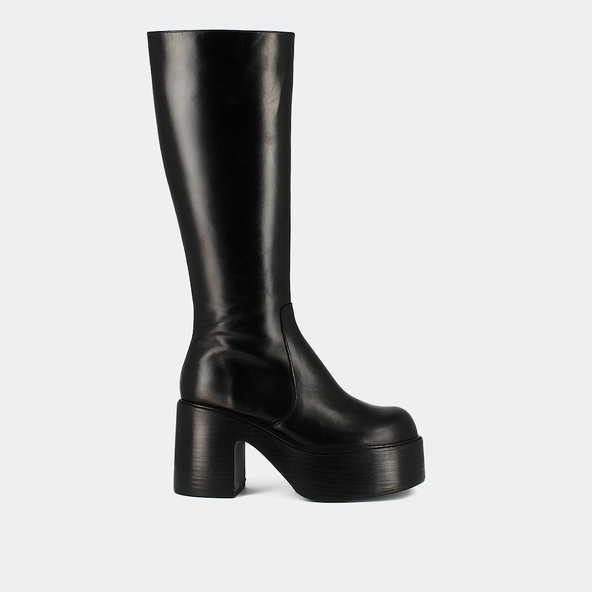 Bottes à plateformes et bouts ronds en cuir noir | BAG | Jonak