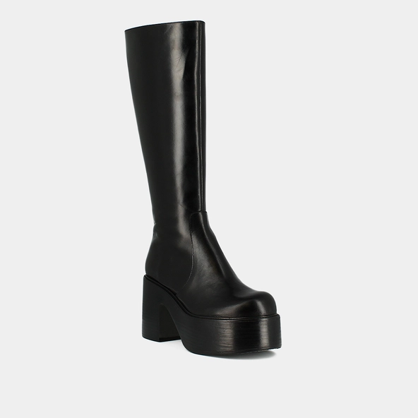 Bottes à plateformes et bouts ronds en cuir noir | BAG | Jonak
