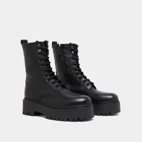 Boots à plateformes et lacets en cuir grainé noir | ROBBO | Jonak