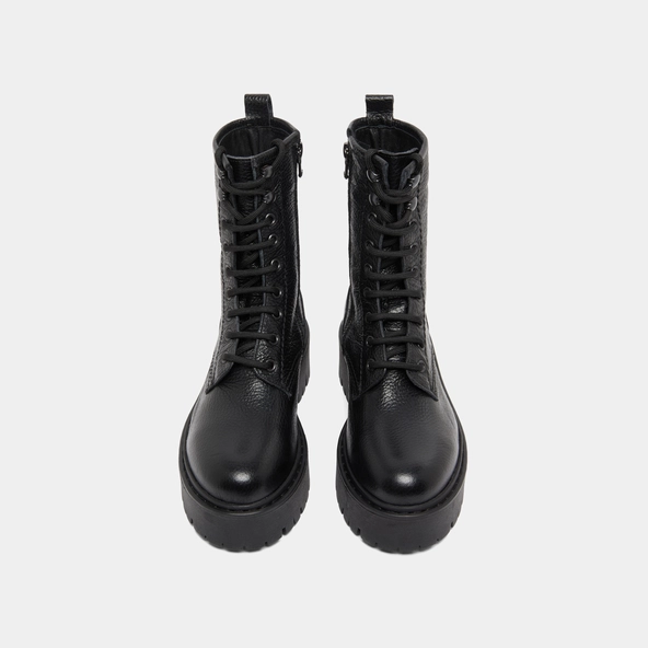 Boots à plateformes et lacets en cuir grainé noir | ROBBO | Jonak