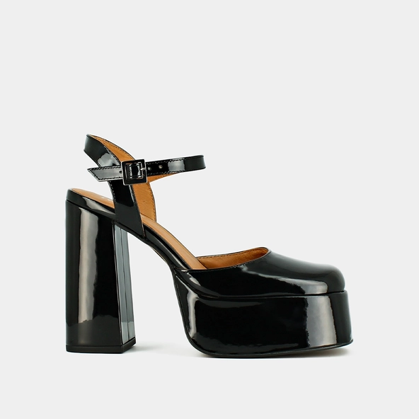 Babies à plateformes et brides en vernis noir | BACHELIER | Jonak