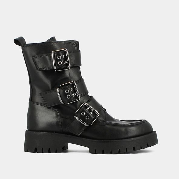 Boots à semelles crantées et sangles en cuir noir | RUNNER | Jonak