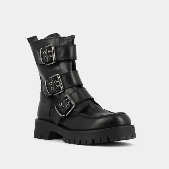 Boots à semelles crantées et sangles en cuir noir | RUNNER | Jonak