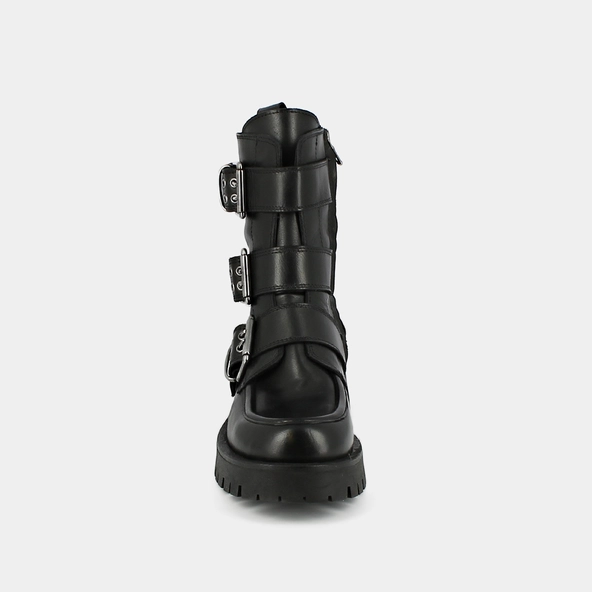 Boots à semelles crantées et sangles en cuir noir | RUNNER | Jonak