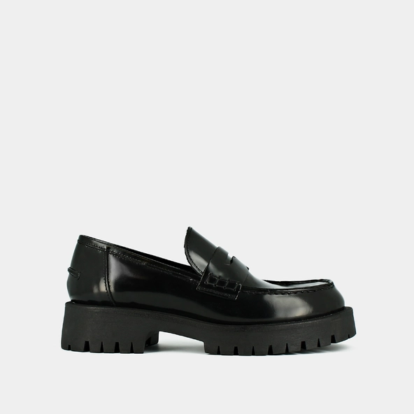 Mocassins à semelles crantées en cuir glacé noir | RIMANA | Jonak