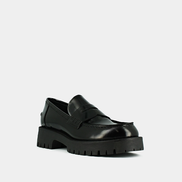 Mocassins à semelles crantées en cuir glacé noir | RIMANA | Jonak
