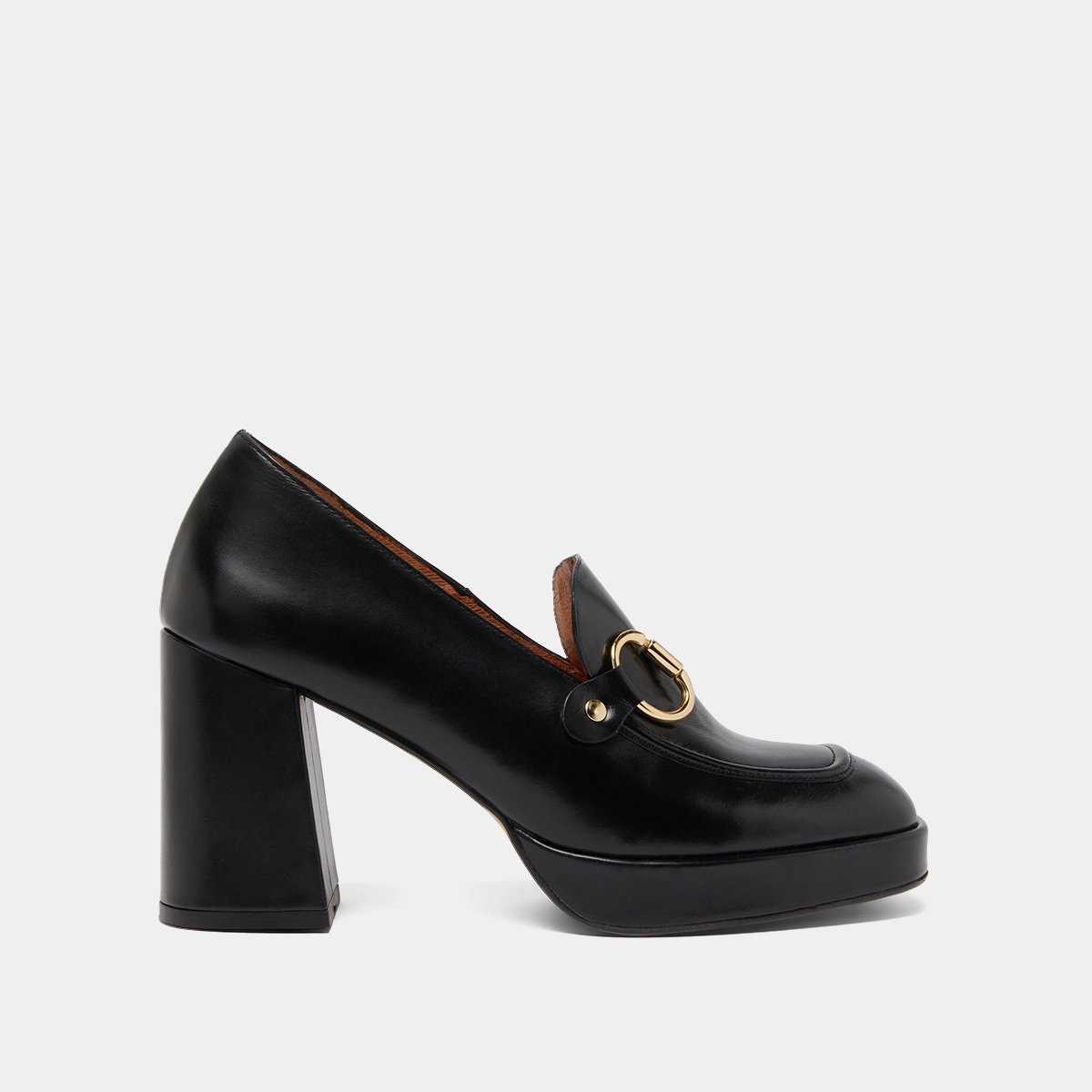 Mocassins &agrave; talons et mors en cuir glac&eacute; noir | VIRGILE | Jonak