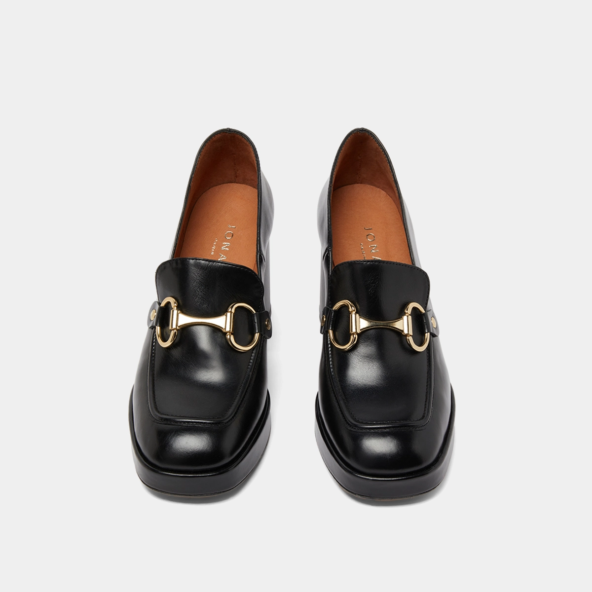 Mocassins &agrave; talons et mors en cuir glac&eacute; noir | VIRGILE | Jonak