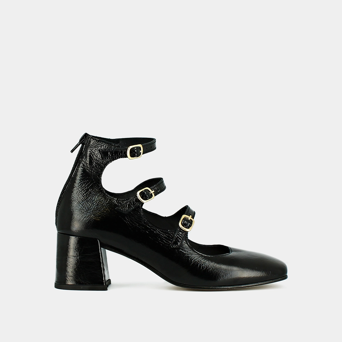 Babies à brides et talons en cuir brillant noir | ARENA | Jonak