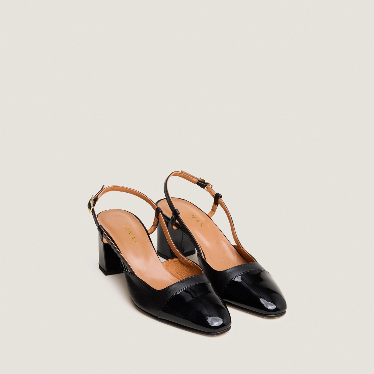 Slingbacks à talons en vernis et cuir noir | DHAPOP | Jonak