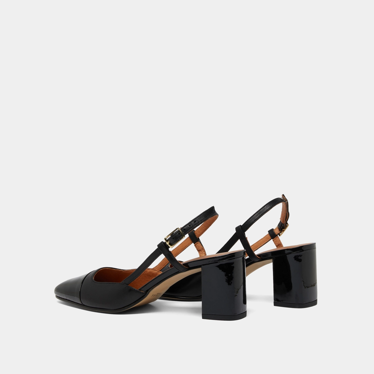 Slingbacks à talons en vernis et cuir noir | DHAPOP | Jonak
