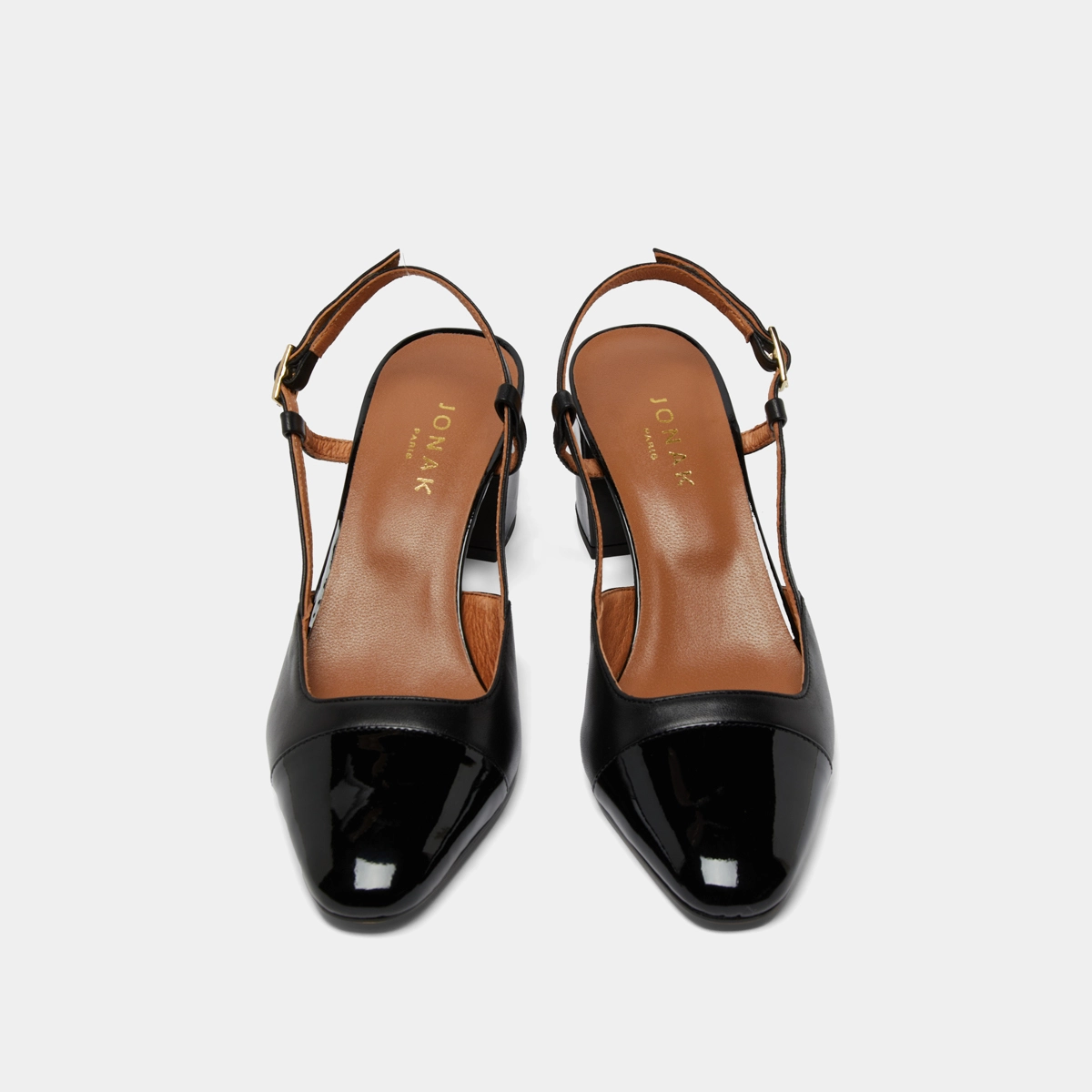 Slingbacks à talons en vernis et cuir noir | DHAPOP | Jonak