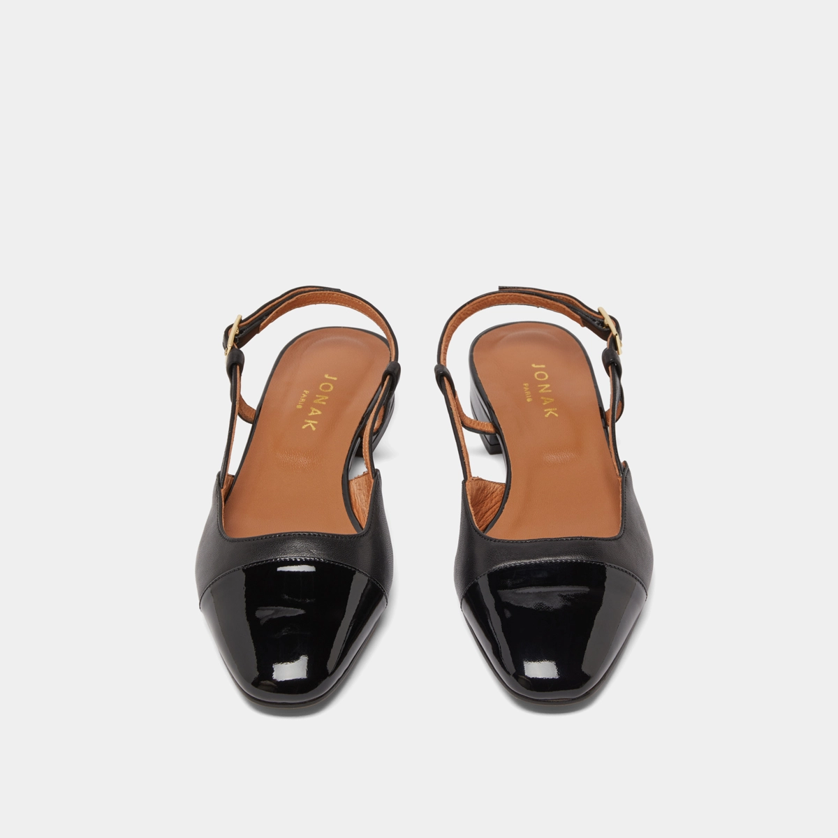 Ballerines slingbacks en vernis et cuir noir | DHAPOU | Jonak