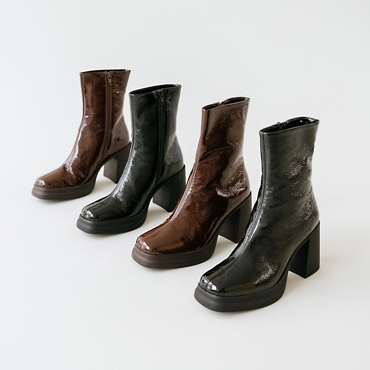 Boots à bouts carrés et plateformes en vernis plissé marron | PALETTE | Jonak