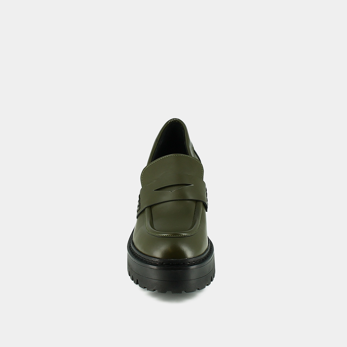 Mocassins à talons et semelles crantées... en cuir glacé kaki | RHUM | Jonak