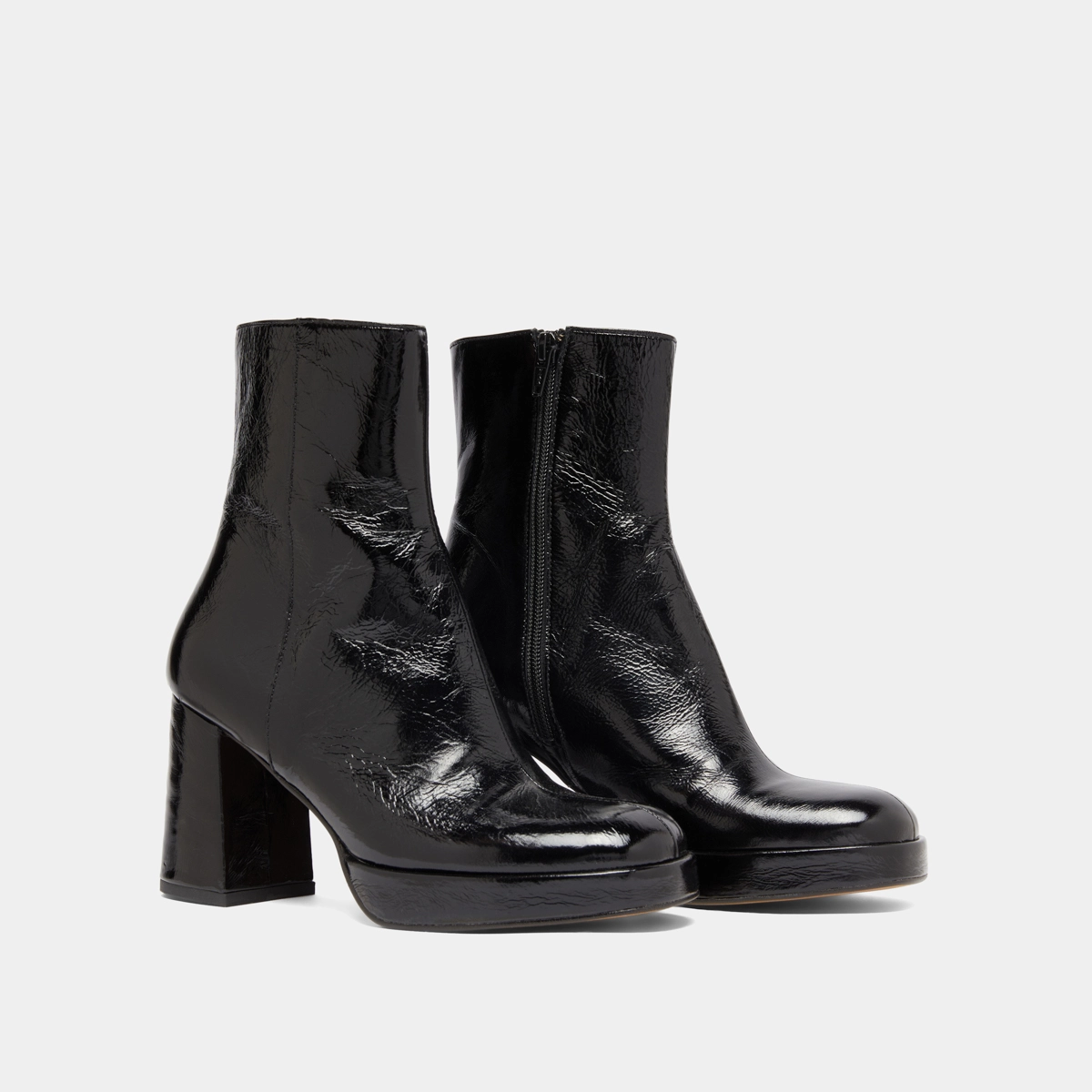 Bottines &agrave; plateformes et bouts carr&eacute;s en cuir brillant noir | VORIS | Jonak