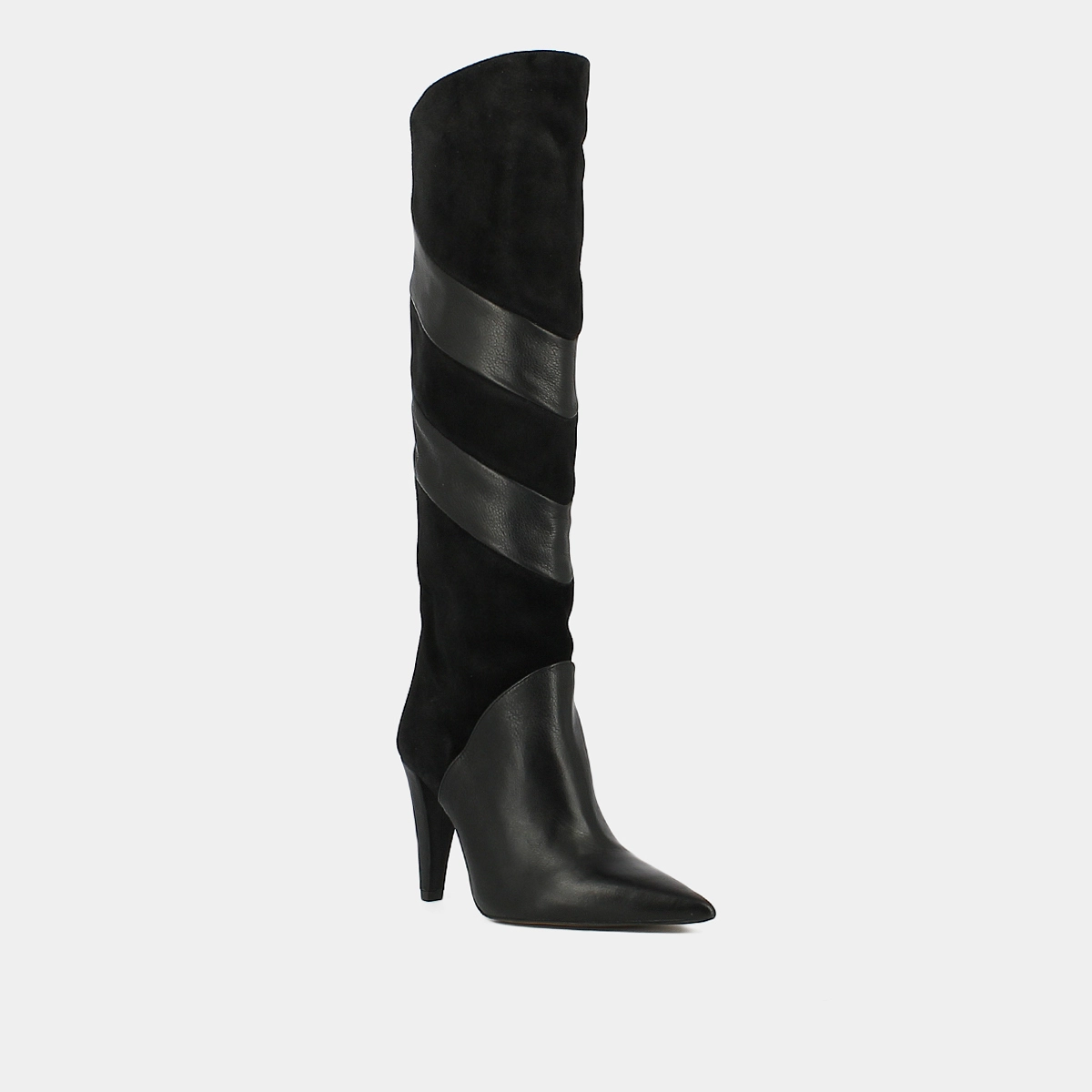 Bottes hautes à bouts pointus en cuir et croute noir | BIAGGIO | Jonak