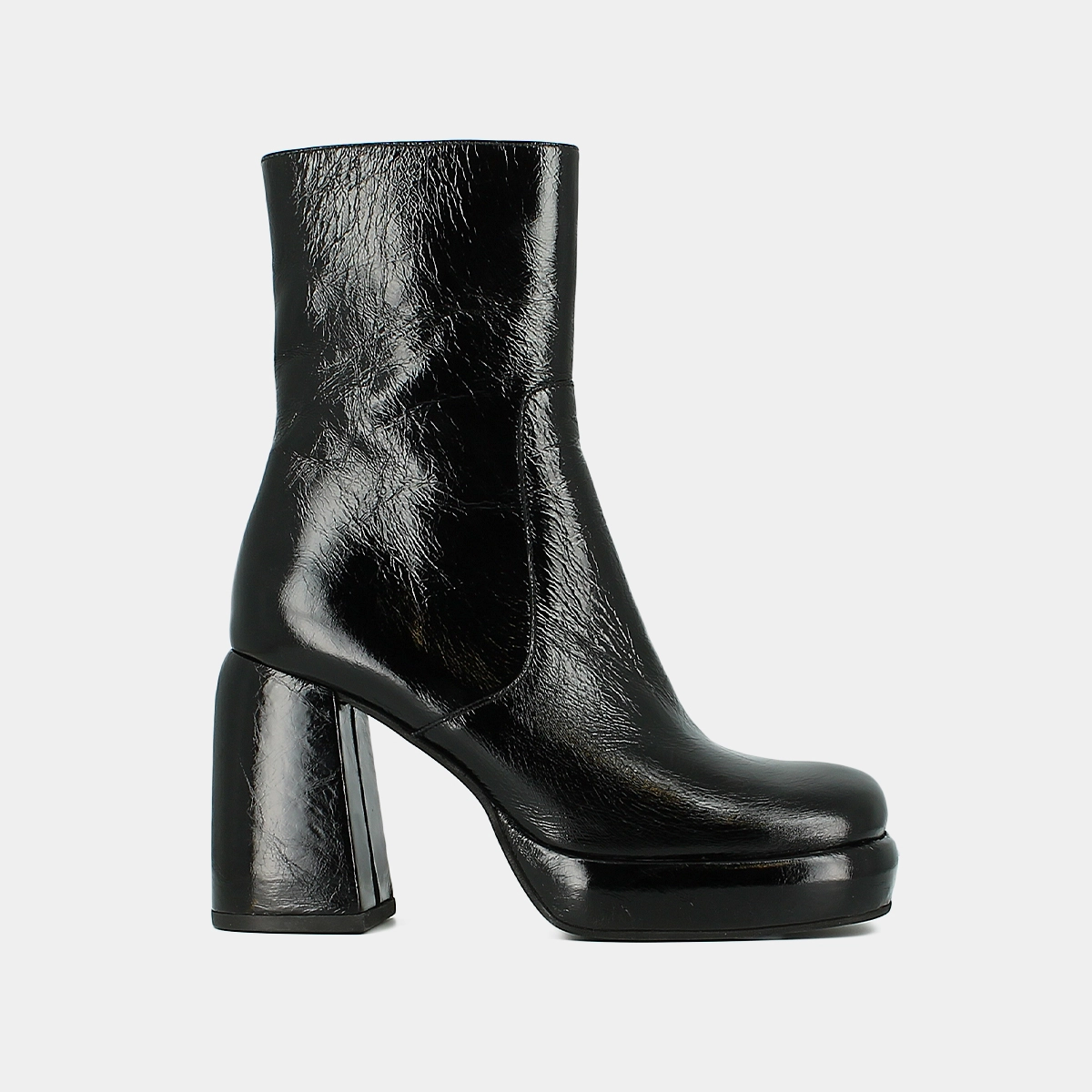 Bottines à plateformes et bouts carrés en cuir brillant noir | DENA | Jonak