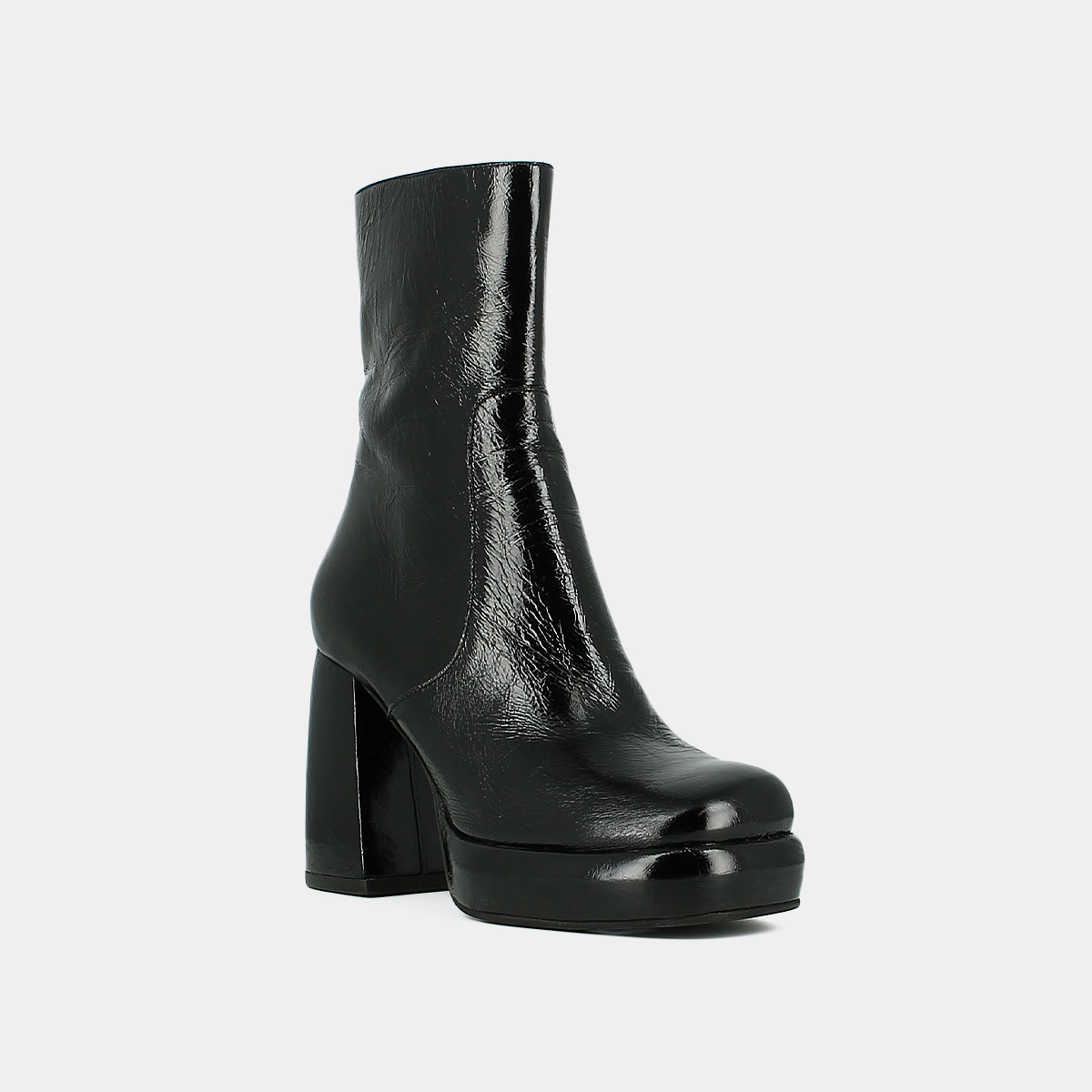 Bottines à plateformes et bouts carrés en cuir brillant noir | DENA | Jonak
