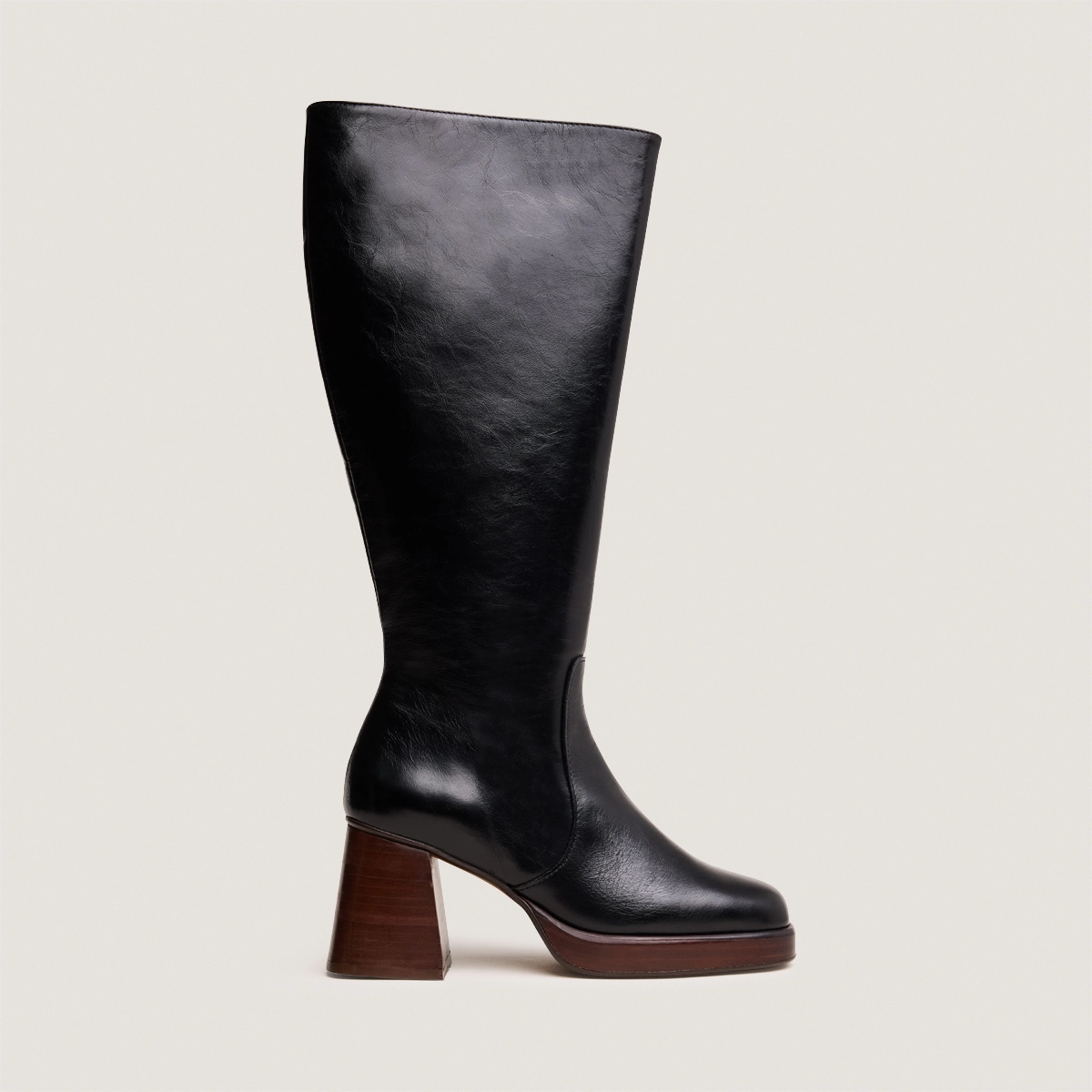 Bottes à plateformes en cuir vieilli noir taille mollet M | BETINA | Jonak