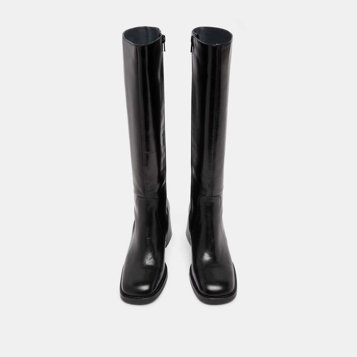 Bottes à talons épais et bouts carrés en cuir noir | DIOU | Jonak
