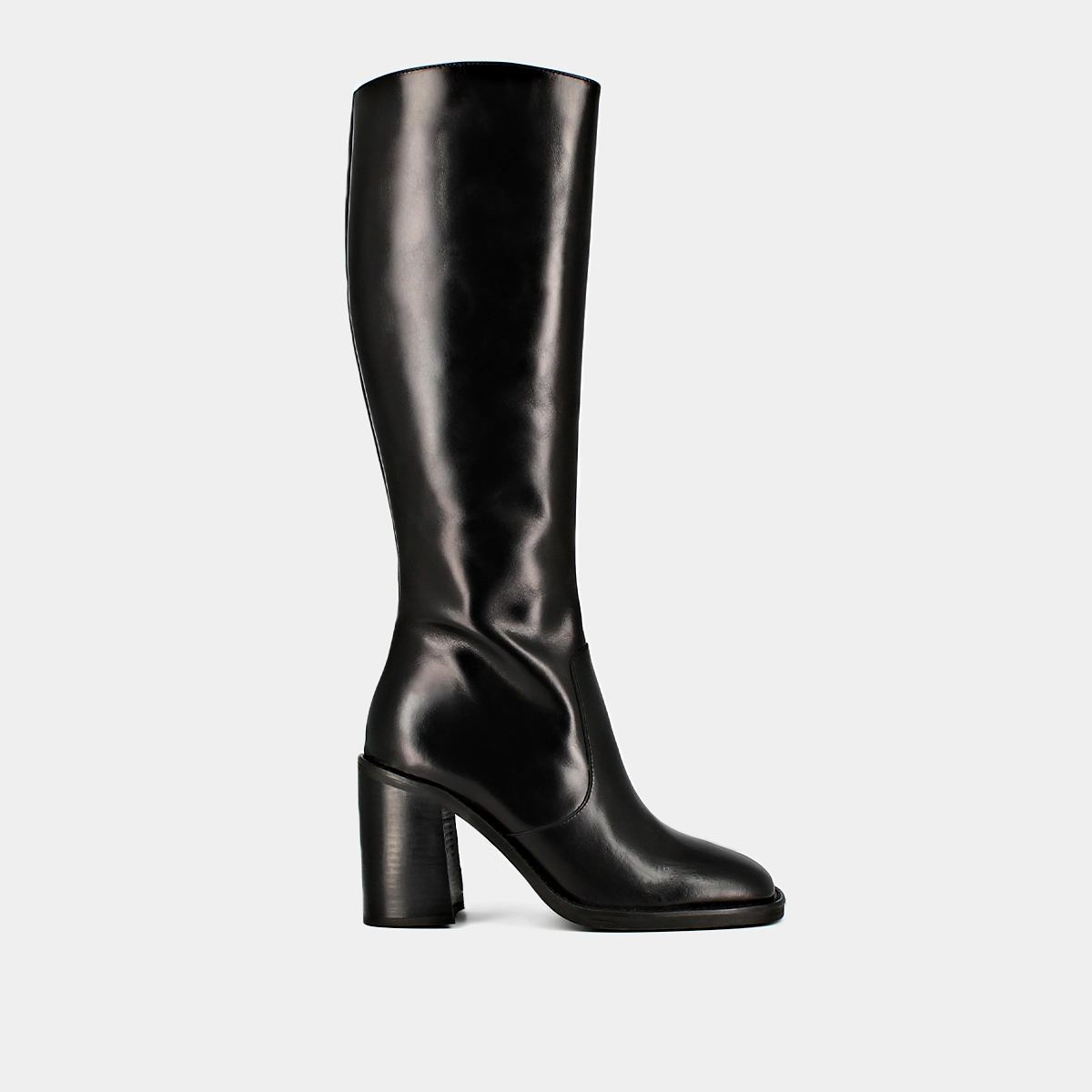 Bottes à talons et bouts carrés en cuir noir | DALLE | Jonak