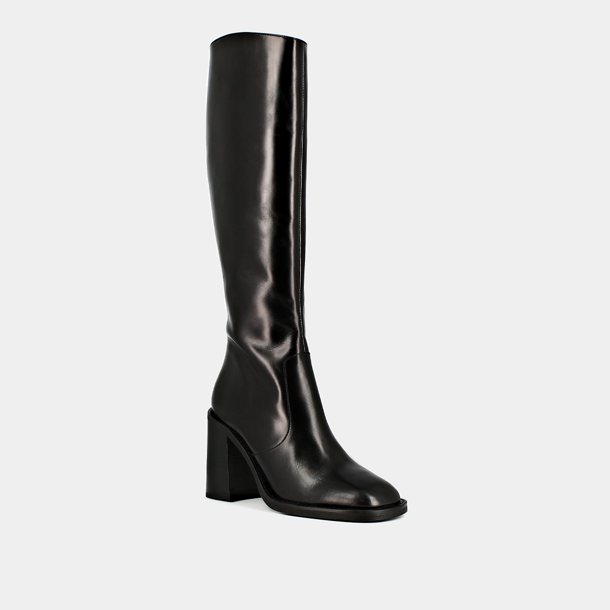 Bottes à talons et bouts carrés en cuir noir | DALLE | Jonak