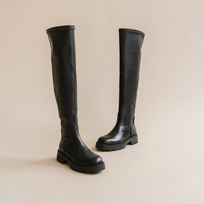 Bottes &agrave; semelles crant&eacute;es en cuir noir | RADAR | Jonak