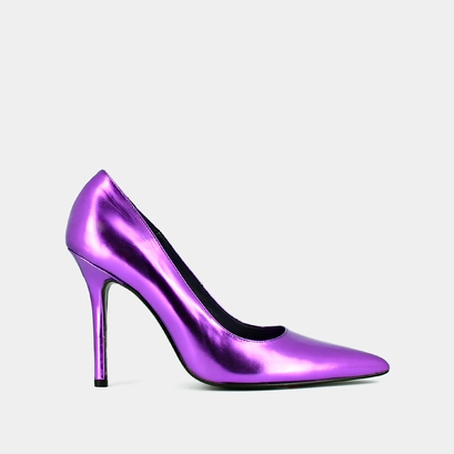 Escarpins &agrave; bouts pointus et talons en cuir metallis&eacute; violet | DINERA | Jonak