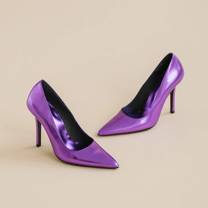 Escarpins &agrave; bouts pointus et talons en cuir metallis&eacute; violet | DINERA | Jonak