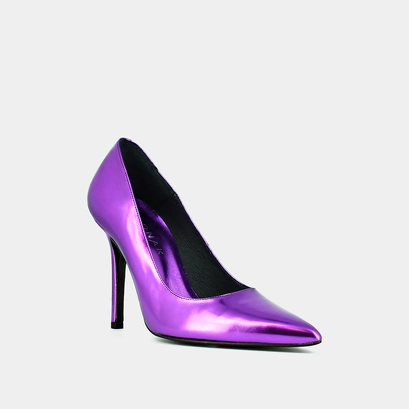 Escarpins &agrave; bouts pointus et talons en cuir metallis&eacute; violet | DINERA | Jonak