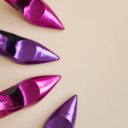 Escarpins &agrave; bouts pointus et talons en cuir metallis&eacute; violet | DINERA | Jonak