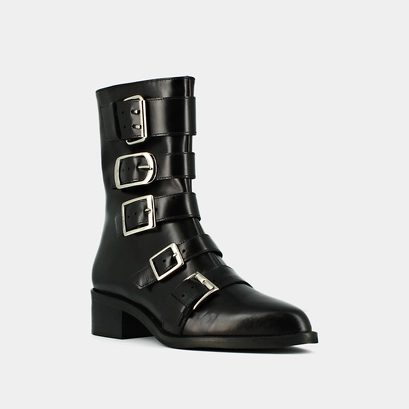 Boots &agrave; sangles et bouts pointus en cuir noir | DIORA | Jonak