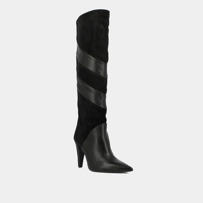 Bottes hautes &agrave; bouts pointus en cuir et croute noir | BIAGGIO | Jonak