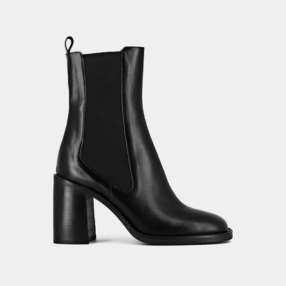 Bottines &agrave; talons et bouts carr&eacute;s en cuir noir | DALLANT | Jonak