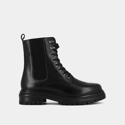 Boots &agrave; lacets et semelles crant&eacute;es en cuir noir | ADALUS | Jonak
