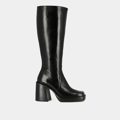 Bottes hautes &agrave; talons &eacute;pais et bouts ca... en cuir noir taille mollet M | BONBON
