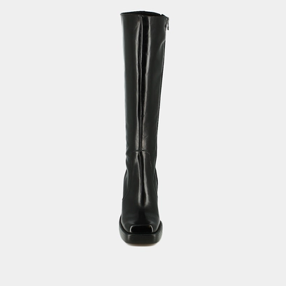 Bottes hautes &agrave; talons &eacute;pais et bouts ca... en cuir noir taille mollet M | BONBON