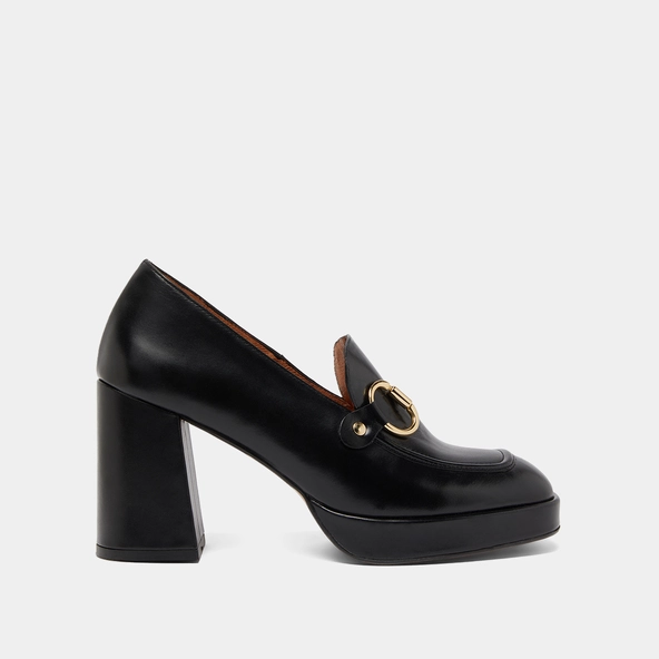 Mocassins &agrave; talons et mors en cuir glac&eacute; noir | VIRGILE | Jonak