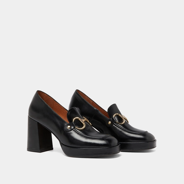 Mocassins &agrave; talons et mors en cuir glac&eacute; noir | VIRGILE | Jonak