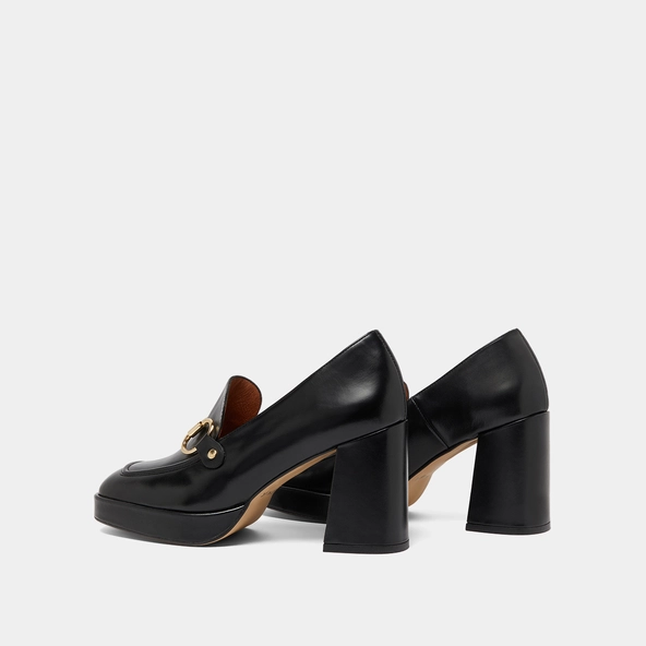 Mocassins &agrave; talons et mors en cuir glac&eacute; noir | VIRGILE | Jonak
